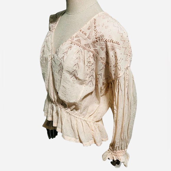 Free People Counting Star Shimmer Peasant Blouse Size Small - Picture 14 of 16